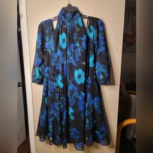 Elegant Floral Blue and Black Dress